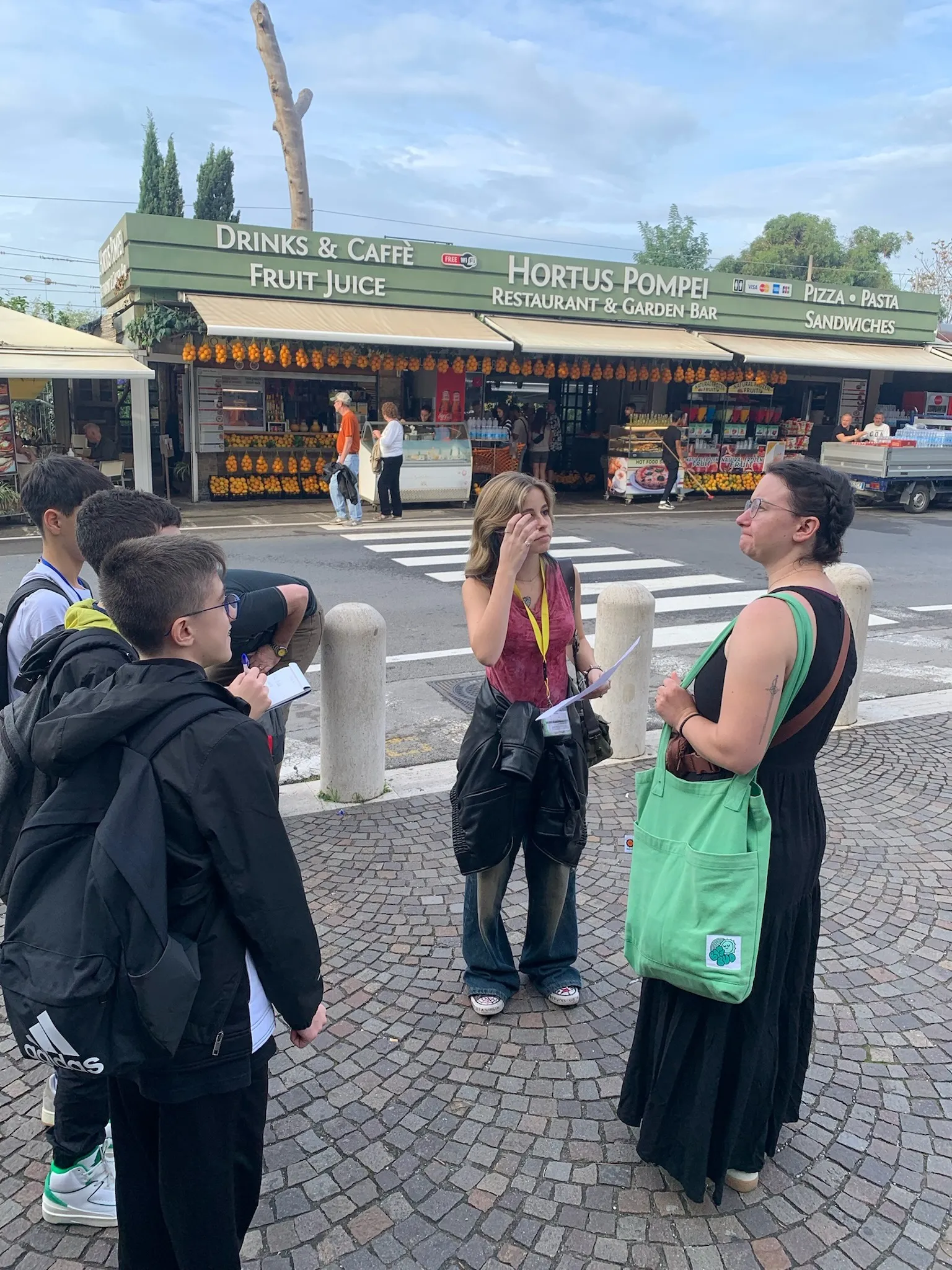 Ariel, mid-interview with some Italian students